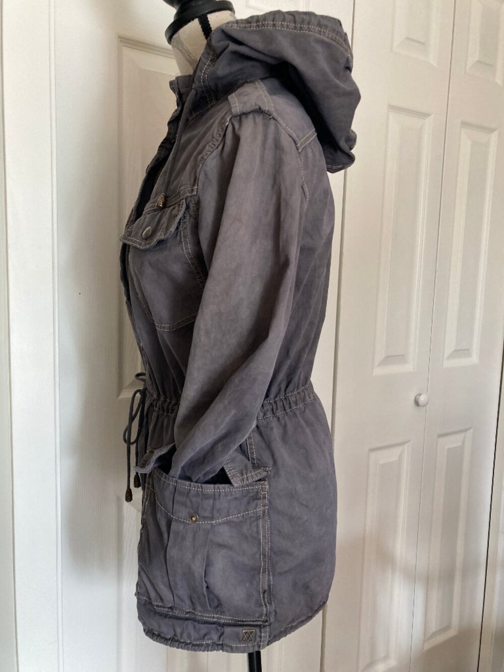 TALULA Field Jacket | Grey Cargo Coat + Drawstring Waist | Petite Utility Anorak